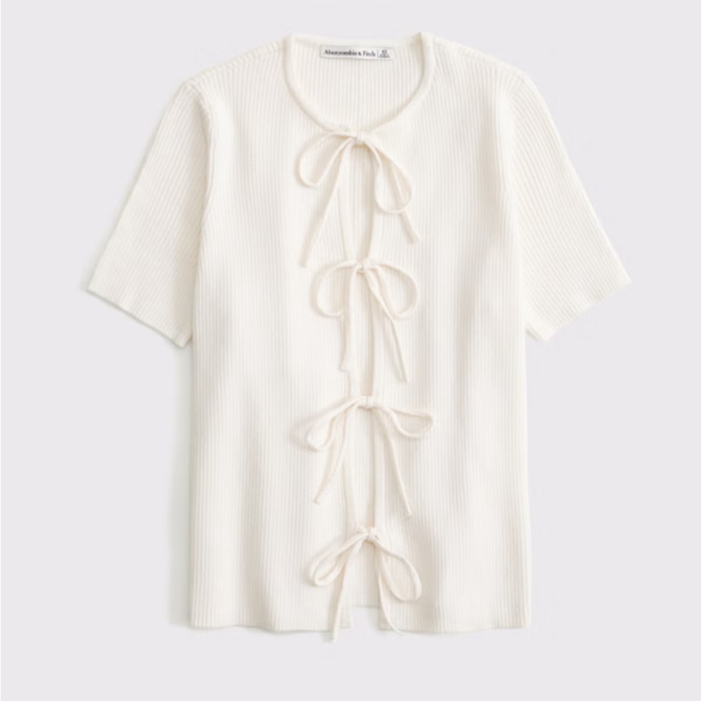 Abercrombie & Fitch Cream Short-Sleeve Tie-Front Cardigan XS